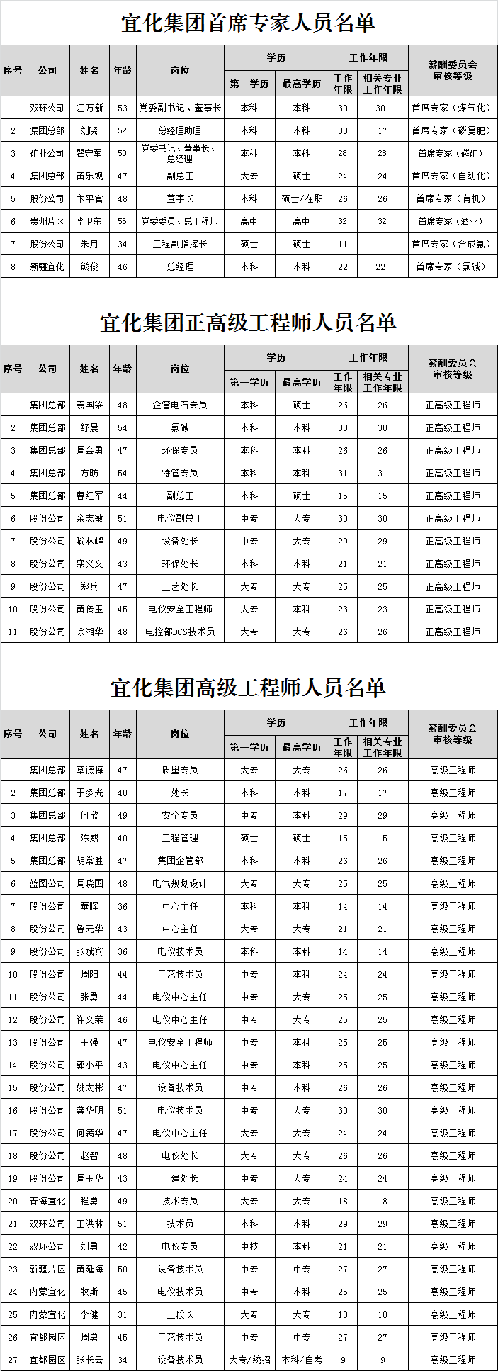 宜化集團首席專家、正高級工程師、高級工程師評審結果公示(圖1)